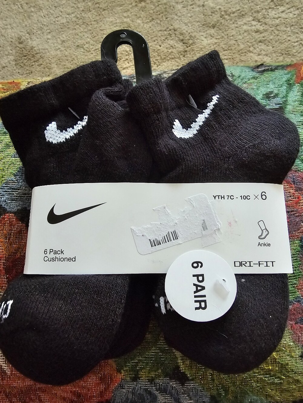 Nike Kids dri-fit youth 7C-10C ankle socks 6 pair